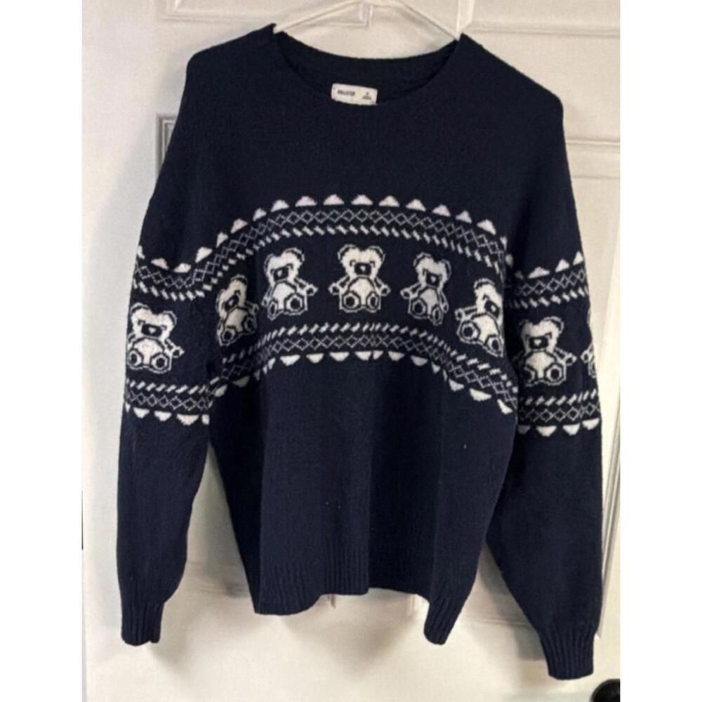 Hollister Co. Medium Navy‎ Blue And White Ready Bear Sweater